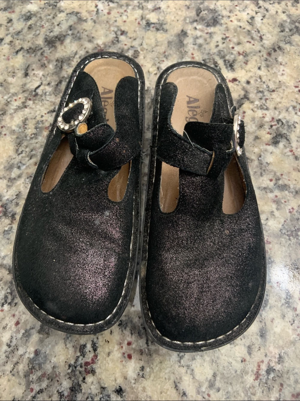 Alegria Paloma Black Glitter Slip-On Mary Jane